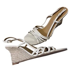 Reformation Ava Wedge Espadrille Sandals White Leather Strappy Size 9.5  W